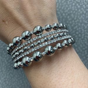 Silver Rhinestone Multi Row Cuff Bracelet